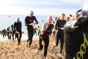 Exiting the swim at Ironman Triathlon